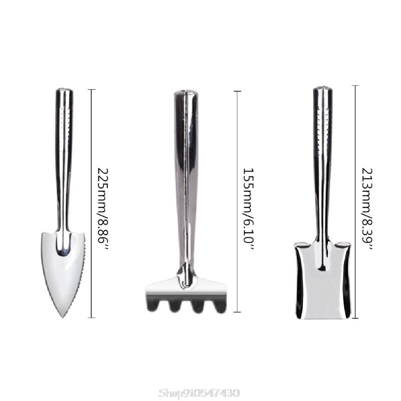 3pcs/set Stainless Steel Gardening Kit Shovel Spade Rake Mini Garden Tool for Digging Planting O29 20