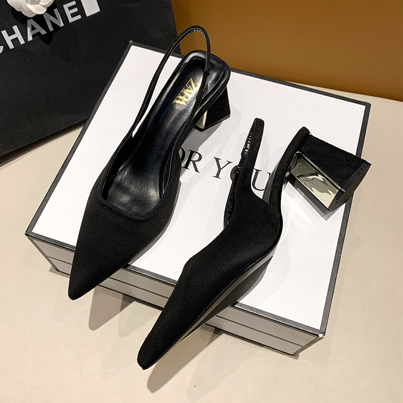 Sandalias negras para mujer, novedad de verano, sandalias de para mujer, zapatos de tacón puntiagudos para mujer, zapatos de vestir de oficina, zapatos altos sexis de tacón cuadrado
