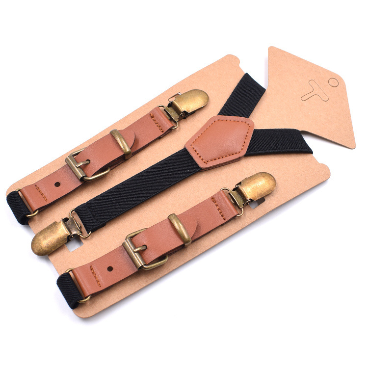 10 pcs\lot Lovely Kids Suspenders Baby Bretels Adjustable 3 Clip Braces Boys Girls Y-Back PU Leather Suspender: Black