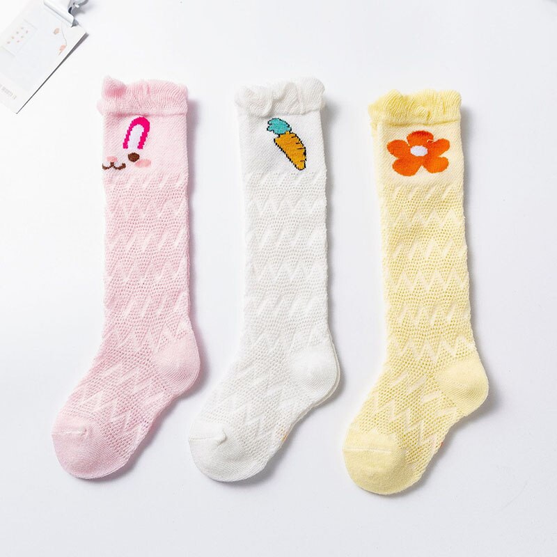 3Pairs Baby Sokken Mooie Cartoon Mesh Hoge Over De Knie Kousen Kids Airconditioning Anti-Mug Zomer Kousen baby Gi: carrot / 1-3Y