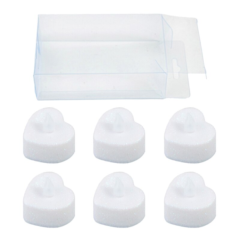 Velas LED con forma de corazón, vela eléctrica con purpurina, funciona con pilas, 6 piezas