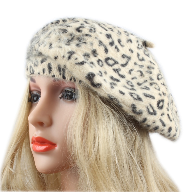 Kvinder uldhue baret damer leopardtrykt hat brand afslappet piger efterår og vinter varm strikket hat