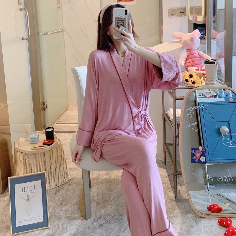 Women Modal Pregnancy Feeding Sleepwear Nightwear Set Cute V Neck Button Open for Maternity Mother Nursing Pajamas for Pregnant