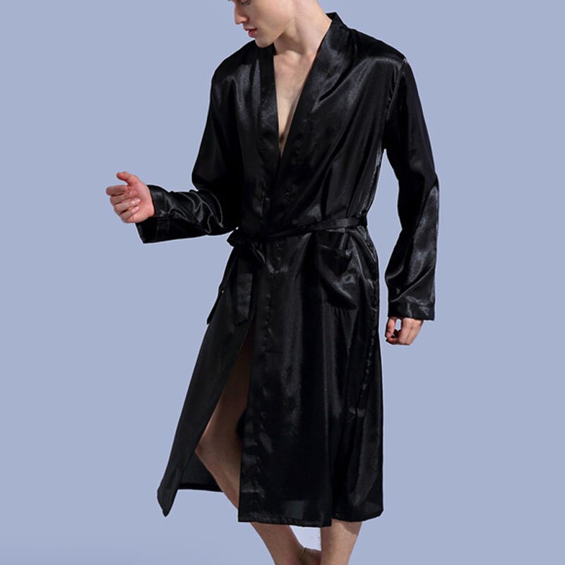 Albornoz de verano y otoño para hombre, ropa de dormir de talla grande estilo fino, 8XL, 7XL, 6XL, busto, 138cm: Negro / 4XL