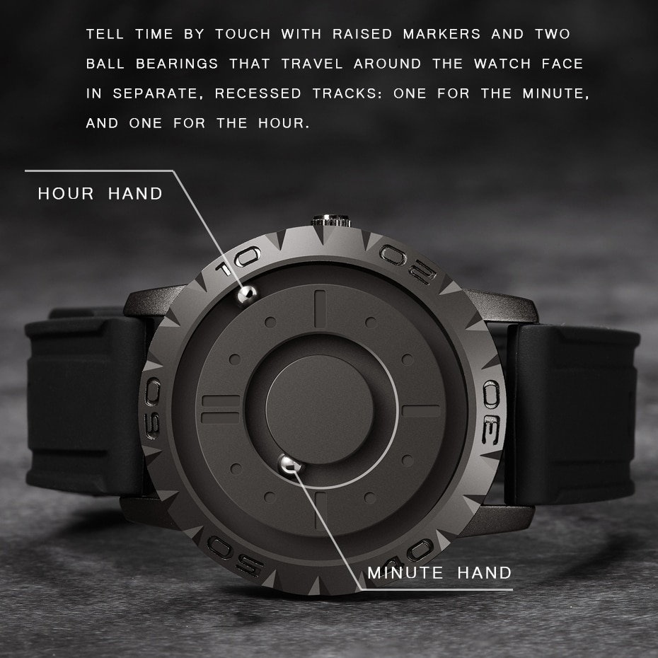 EUTOUR Innovative Black Sliver Magnet Magnetic Metal Multifunctional Watch Men's Sports Quartz Watch Cool Watch Male Reloj