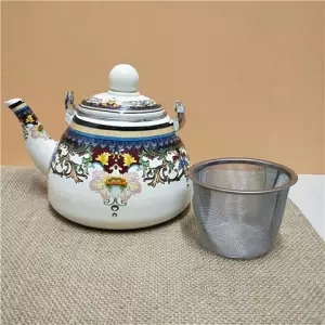 Enamel Pot Large Capacity Thickening 5L Enamel Kettle Milk Teapot Flat Bottom Pot Full Flower Induction Cooker Universal Teapot: 1.1L