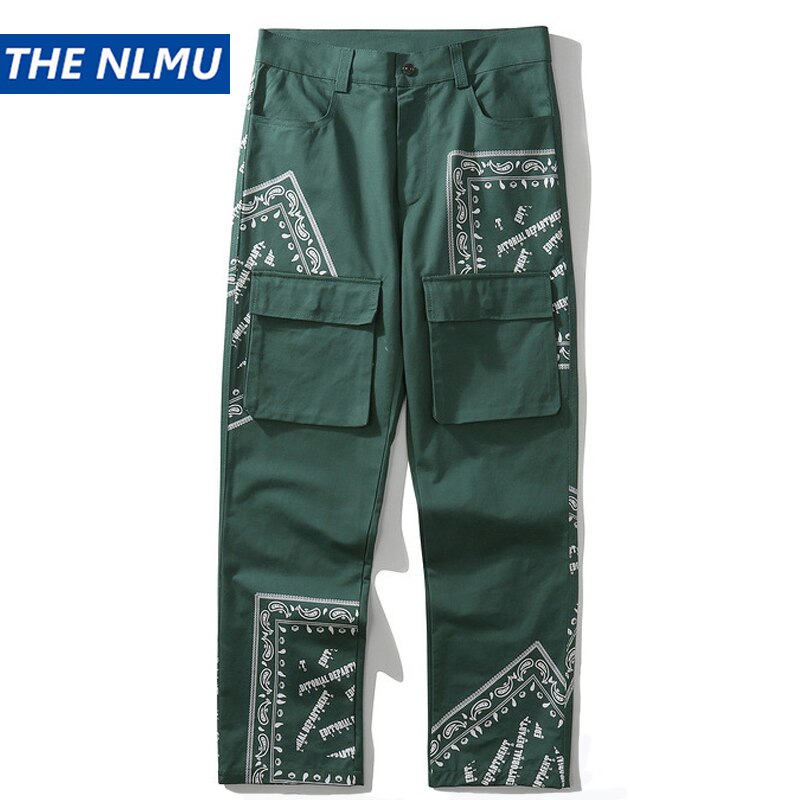 Pantalon Cargo avec imprimé de Bandana pour hommes, jogging multi-poches, Streetwear à la , , WY632