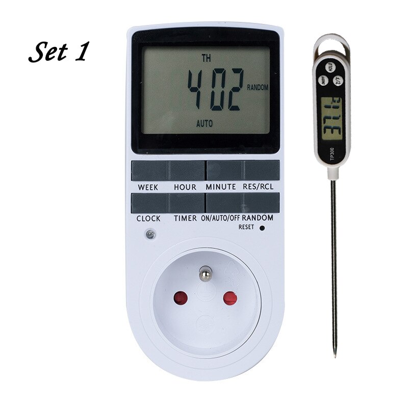 Electronic Digital Timer Switch EUPlug Kitchen Timer Outlet 230V 7 Day 12/24 Hour Programmable Timing Socket Food thermometer: Set 1 
