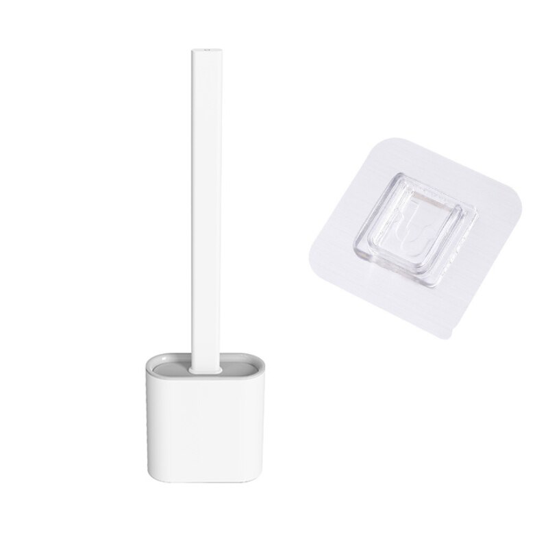 Cepillo de silicona para inodoro, cepillo de limpieza Base montado en la pared de pie para inodoro, WC, accesorios de baño, Set de artículos para el hogar: white