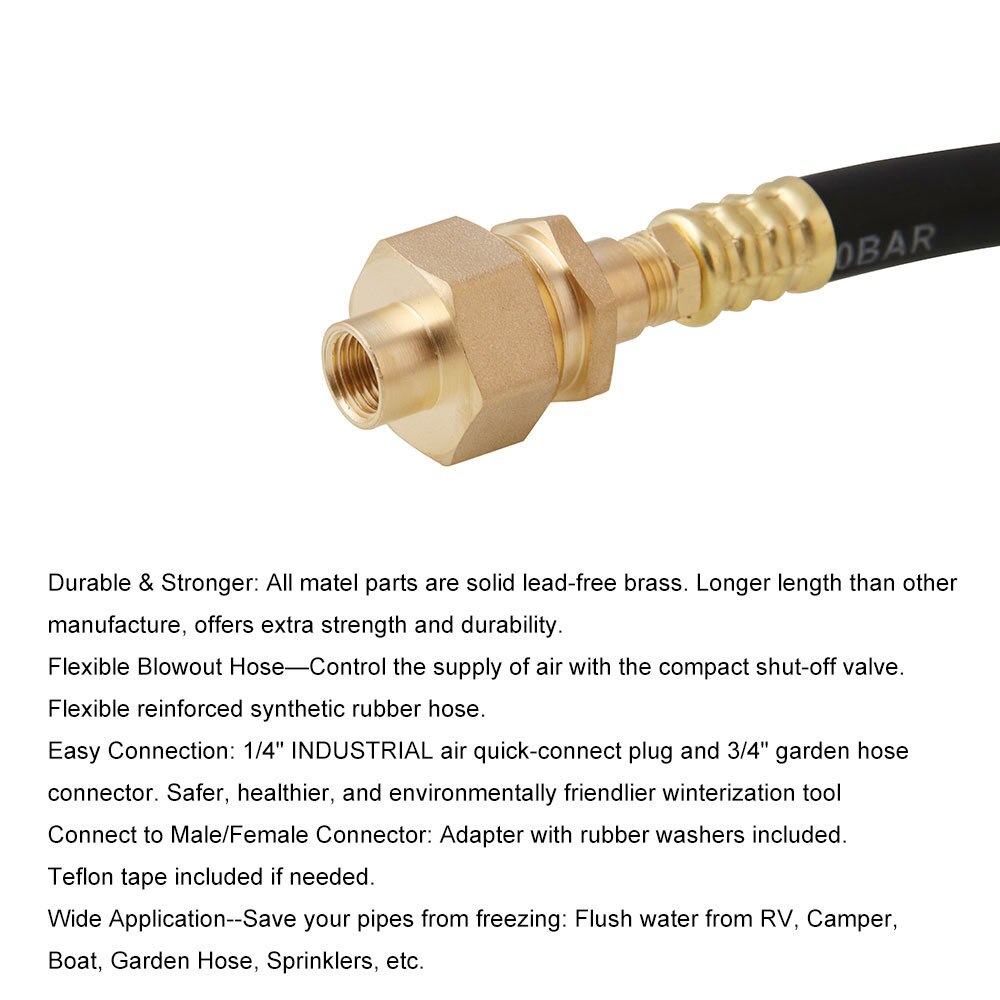 JQ Quick Connect Travel Trailer Sprinkler Blowout Adapter RV Winterizing Kit Boat Air Compressor Motorhome Fitting Plug Camper