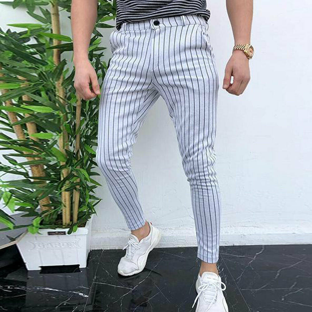para hombre de pantalones formales de negocios a rayas ajustados y Pantalones vestidos acampanados informales de oficina ajustados largo pa