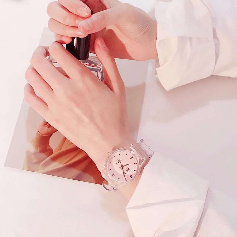 Simple Transparent Watch Children's Casual Round Dial Watch Cartoon Style Silicone Transparent Strap Girls Watch: 04