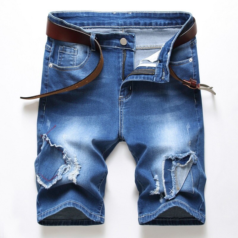 Patchwork Denim Shorts homme Déchiré Jeans Short Patch Cinq points Pantalon Hommes Chic Extensible Lavé Décontracté Short Streetwear: 38