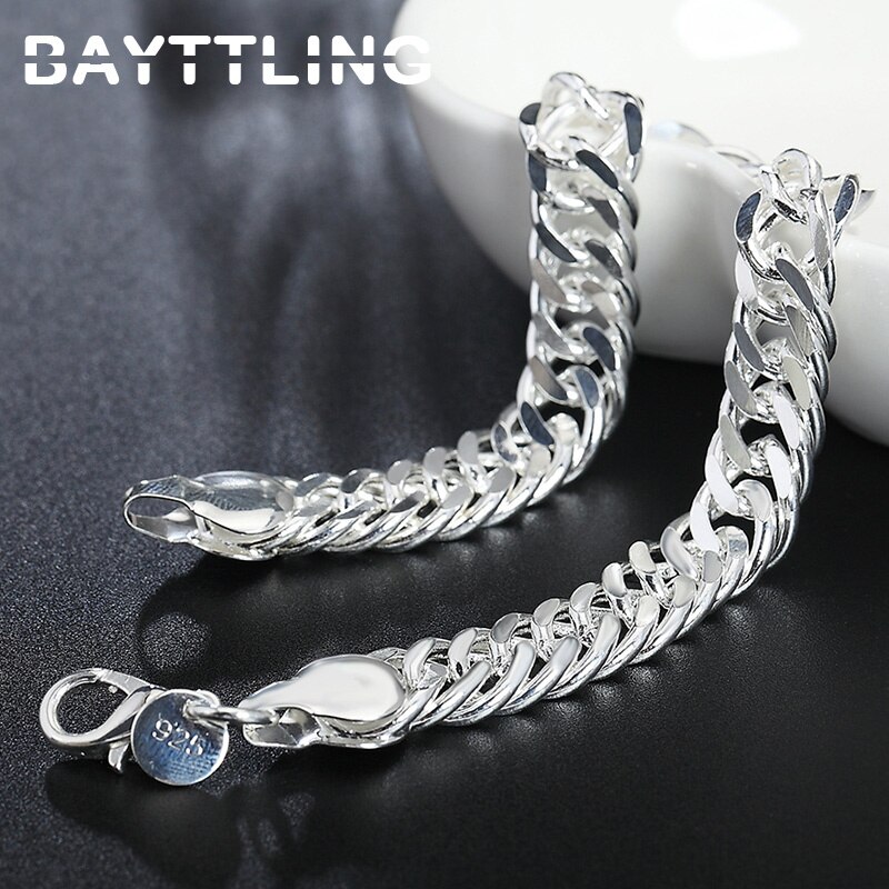 Bayttling 925 Sterling Zilver 20 Inch 10Mm Volledige Side Chain Armband Ketting Voor Vrouw Man Mode Sieraden Set Bruiloft
