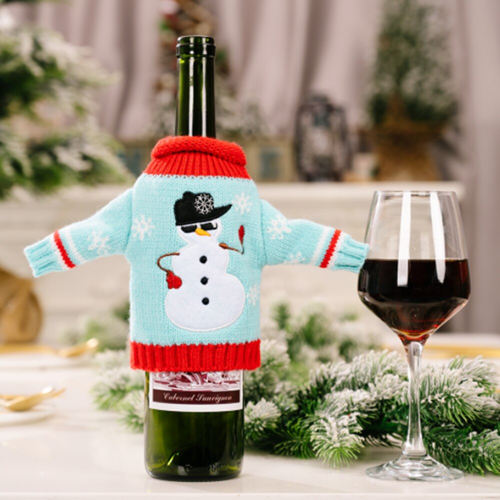Kerst Gebreide Kleding Wijn Set Champagne Fles Cover Bag Wijnfles Tas Tafel Decoratie Kerst Decor: B