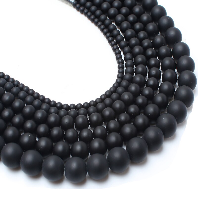 Smooth round black Dull Polish Matte Onyx Agates 15.5" Natural Stone Beads 4 6 8 10 12 14mm Pick Size For Jewelry Making-F00059