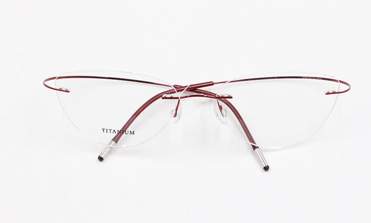 Rammeløse brilleramme kvinder titanium ultralette briller receptfrie rammeløse katteøje briller nærsynethed optisk ramme: Rød