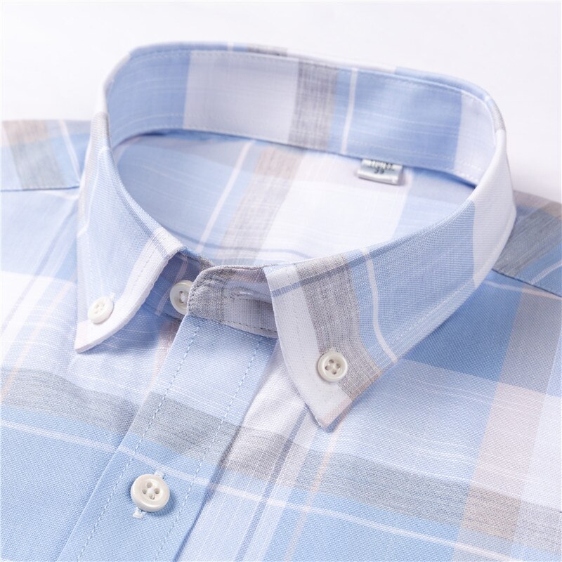 Pure Cotton Plaid Shirts For Men Short Sleeve Checkered Shirts Male Cool Summer Breathable with Pocket