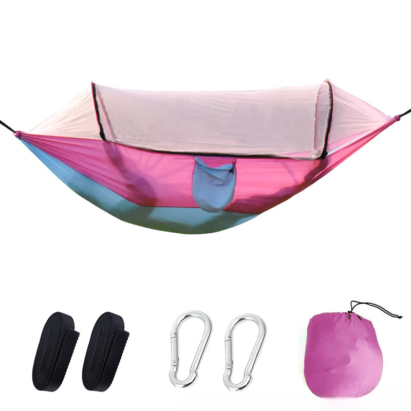 Altalena per amaca da esterno automatica con palo ad apertura rapida con zanzariera per campeggio Altalena per amaca da esterno con letto matrimoniale/singolo antiribaltamento: Colore rosa