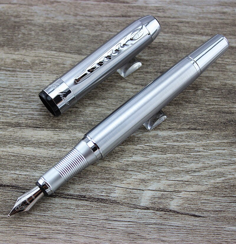 Silver Fountain Pen JINHAO 250 F Nib Silver Trim Removable Ink Converter