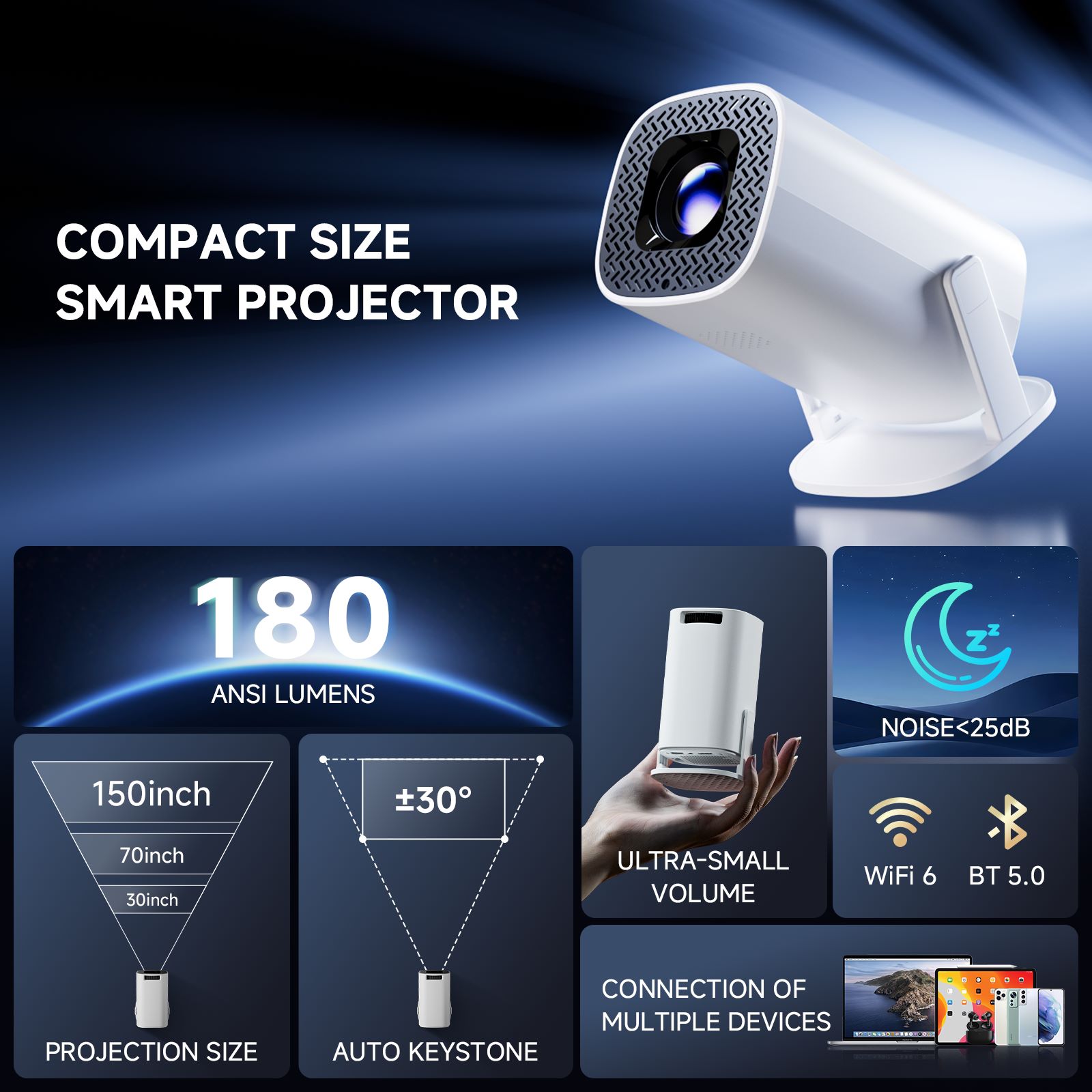Android 14 Projector 4K P30PRO Supports 1080p HD Video WiFi 6 BT5.0 Native 720p Home Theater Outdoor Portable Projector