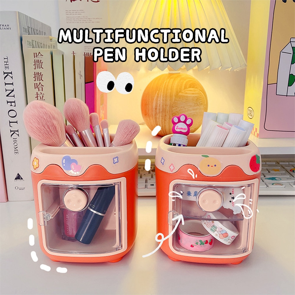 Multifunctional Pen Holder Cup with Removable Partition Make-up Tools Organizer Desktop Storage Magnetic Window EIG88