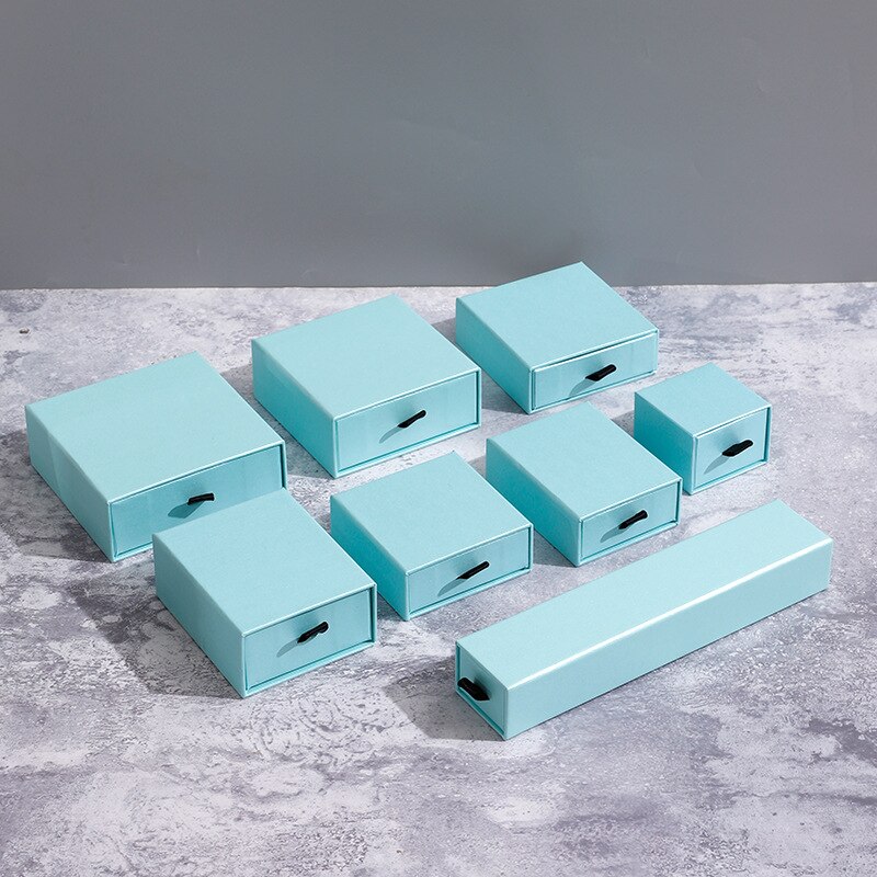 Boîte d&#39;emballage de bijoux en carton, 10 pièces, pour bague, collier, Bracelet, pendentif, rouge, noir, café, emballage, boîtes de rangement: 5.5x5.5x4cm / aqua