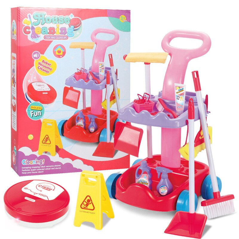 Nuovi giochi per bambini pulizia della casa pulizia della ragazza spazzare Mop spazzatrice automatica strumento per bambini Set vocale e leggero finta gioca giocattoli: Without box