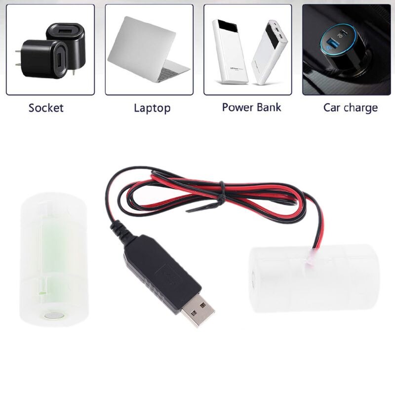 D Battery Eliminator USB Power Supply Cable Can Replace 1 to 4pcs LR20 D Battery M5TB