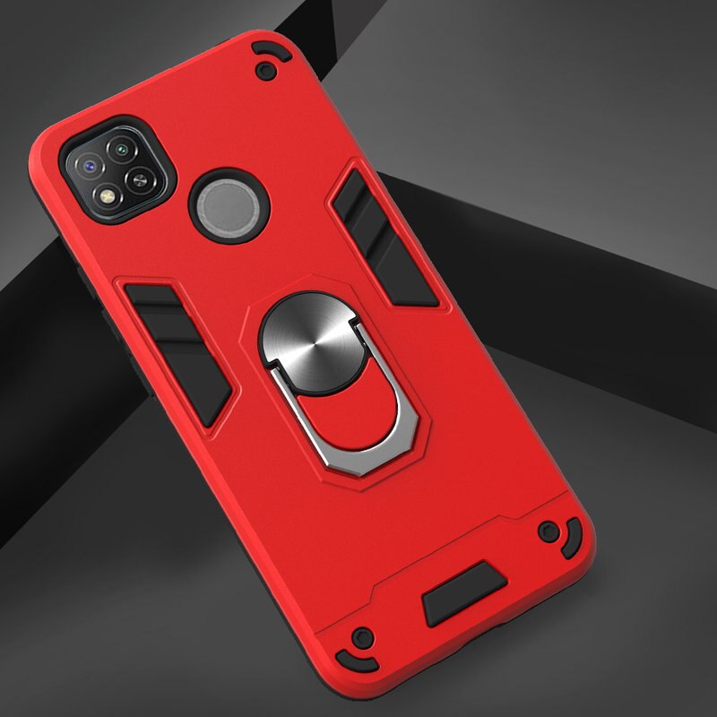 Xiaomi Redmi 9C Case Magnetische Metalen Ring Auto Case Voor Redmi 9C 9 C Silicon Hard Pc Armor Shockproof Bumper bescherming Back Cover: Rood