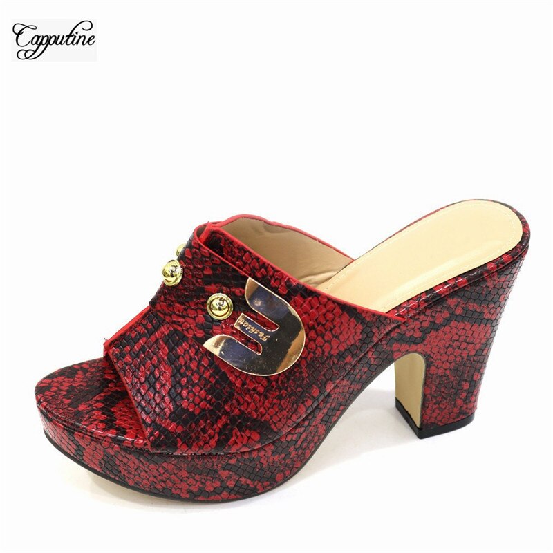 Aankomst Slippers Met Stenen Grijs Afrikaanse Hoge Hak Schoenen CR2121 Hak Hoogte 10Cm