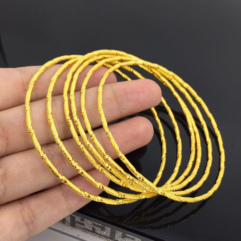Lote de 10 unidades de pulseras de Color dorado puro para mujer, joyería nupcial, brazaletes redondos, pulsera de mujer, accesorios