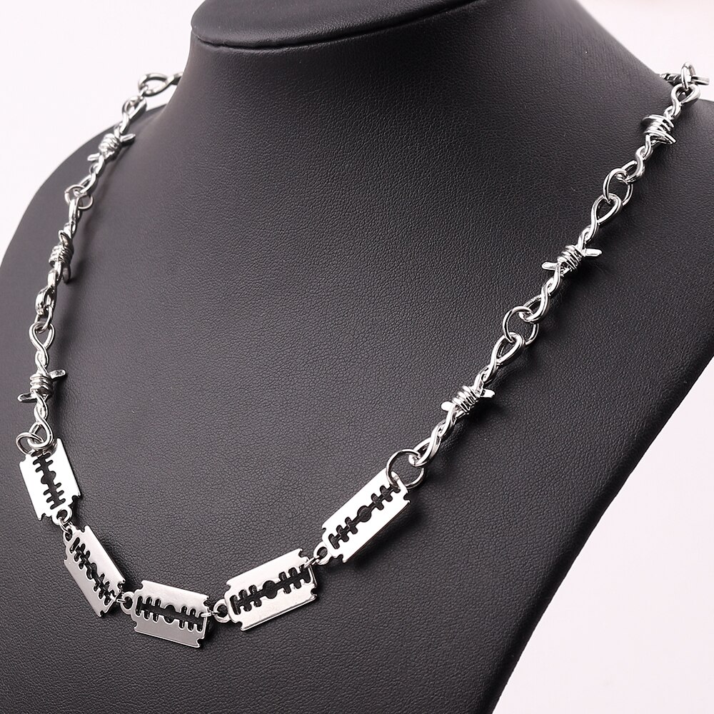 1 Set Men's Punk Gothic Necklaces&Bracelets Set Alloy Barbed Wire Brambles Necklace&Bracelet Jewelry Hip-pop Choker&Bangle: Five Blade