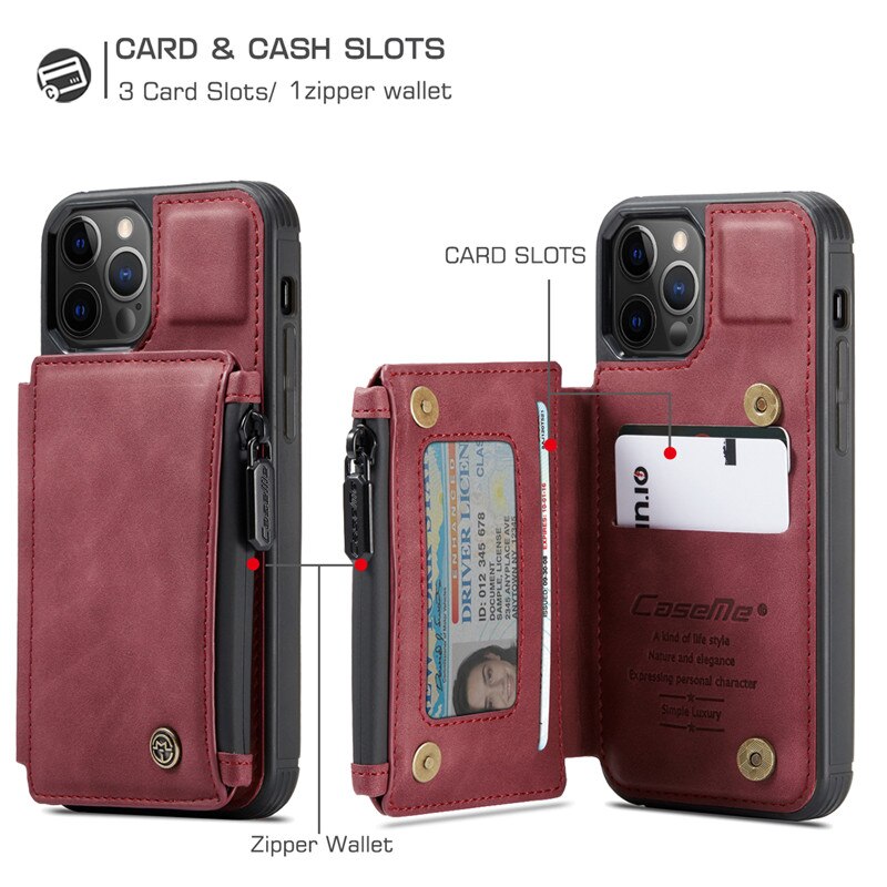 Reißverschluss Geldbörse Abdeckung für iPhone 11 Profi Max Leder Brieftasche fallen: rot 11 Pro Max