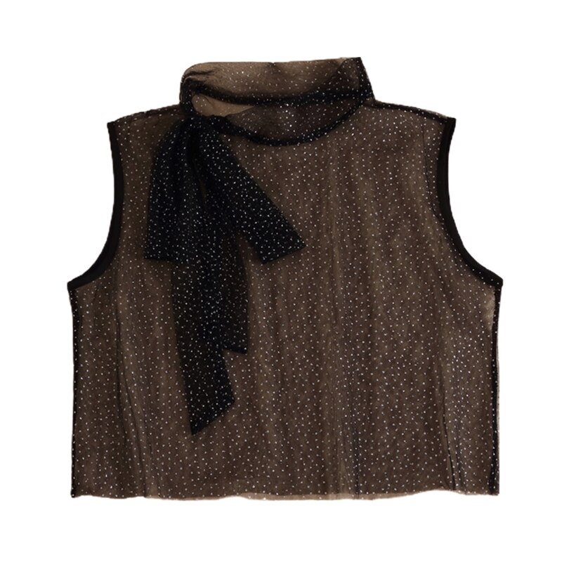 Dames coltrui strik nep kraag doorschijnend gaas glanzende pailletten afneembare trui half topje shirt decoratief vest: Bk