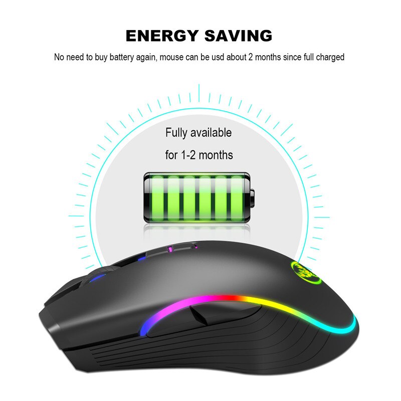 Ratón inalámbrico para juegos, Mouse ergonómico óptico recargable de carga rápida tipo C, RGB, 2,4G, USB, 2400DPI, para PC y portátil