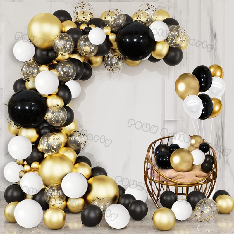 Czarne złote balony urodzinowe Zestawy łuków Srebrny Beżowy Złoty Balon konfetti Urodziny Dekoracja ślubna Chrzest Wystrój ukończenia szkoły
