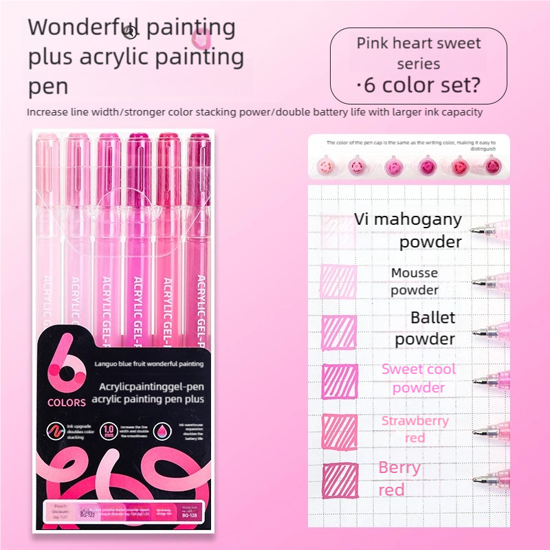 LANGUO 6Color Highlighter Marker Pens Acrylic Painting Art Markers Quick-Dry Non-Toxic for Students Supplies Korean Stationery: Red