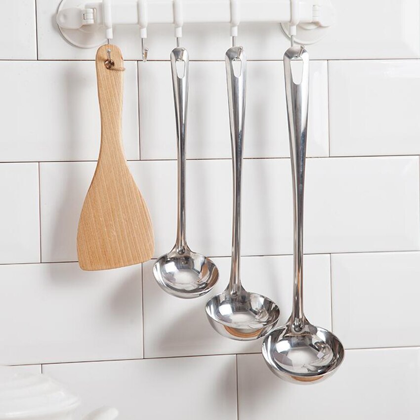 stainless steel Long Handled Rice Soup Cooking Spoons Handmade Kitchen Utensil Ladle Tableware