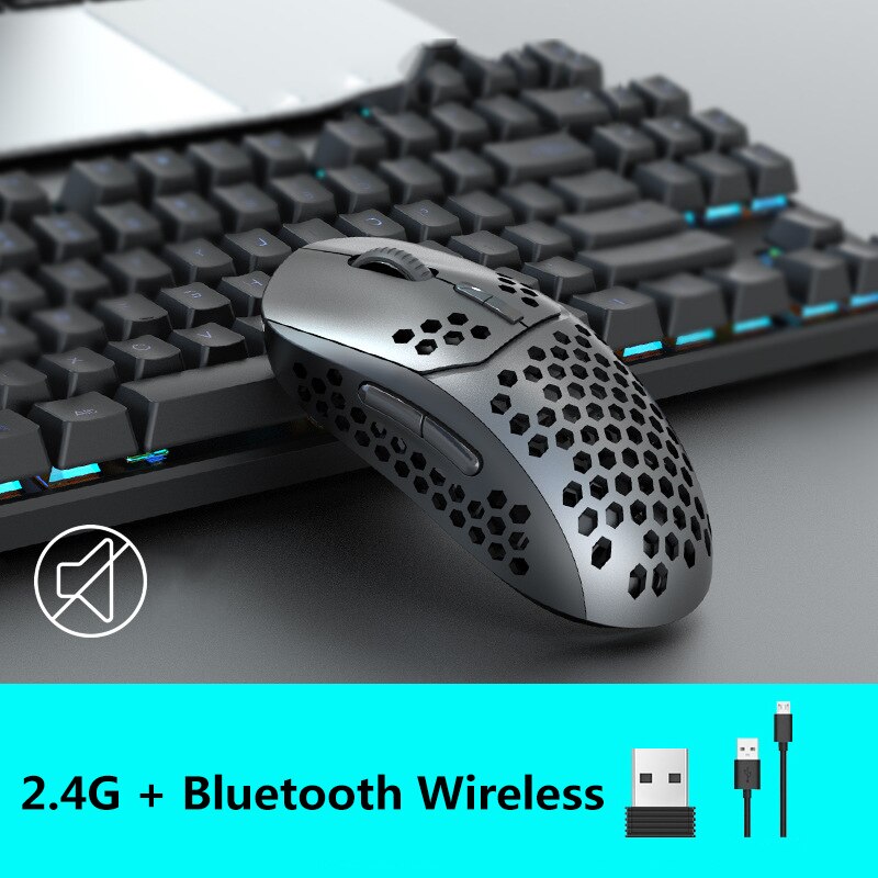 2.4g bluetooth trådløs mus usb genopladelig magisk lydløs gaming mus til xiaomi bærbar pc gamer computer mac ipad android: Dobbelt tilstand grå