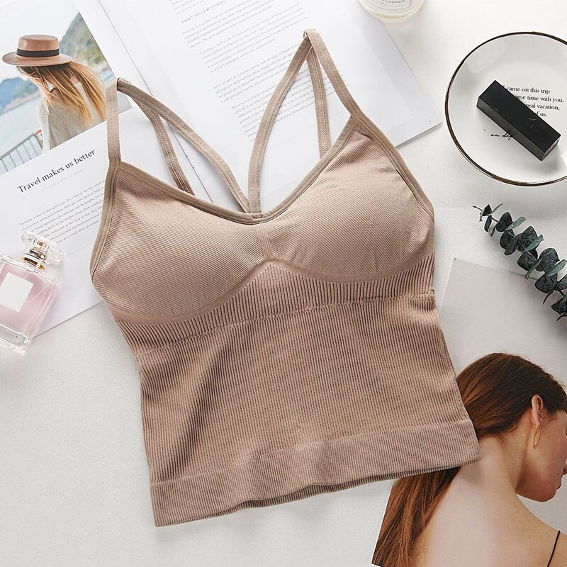 Vrouwen Tank Top Front Strap Crop Tops Vrouwen Bralette Ondergoed Voor Vrouwelijke Mouwloze Camis Intimates Lingerie Hemdje Femme: apricot