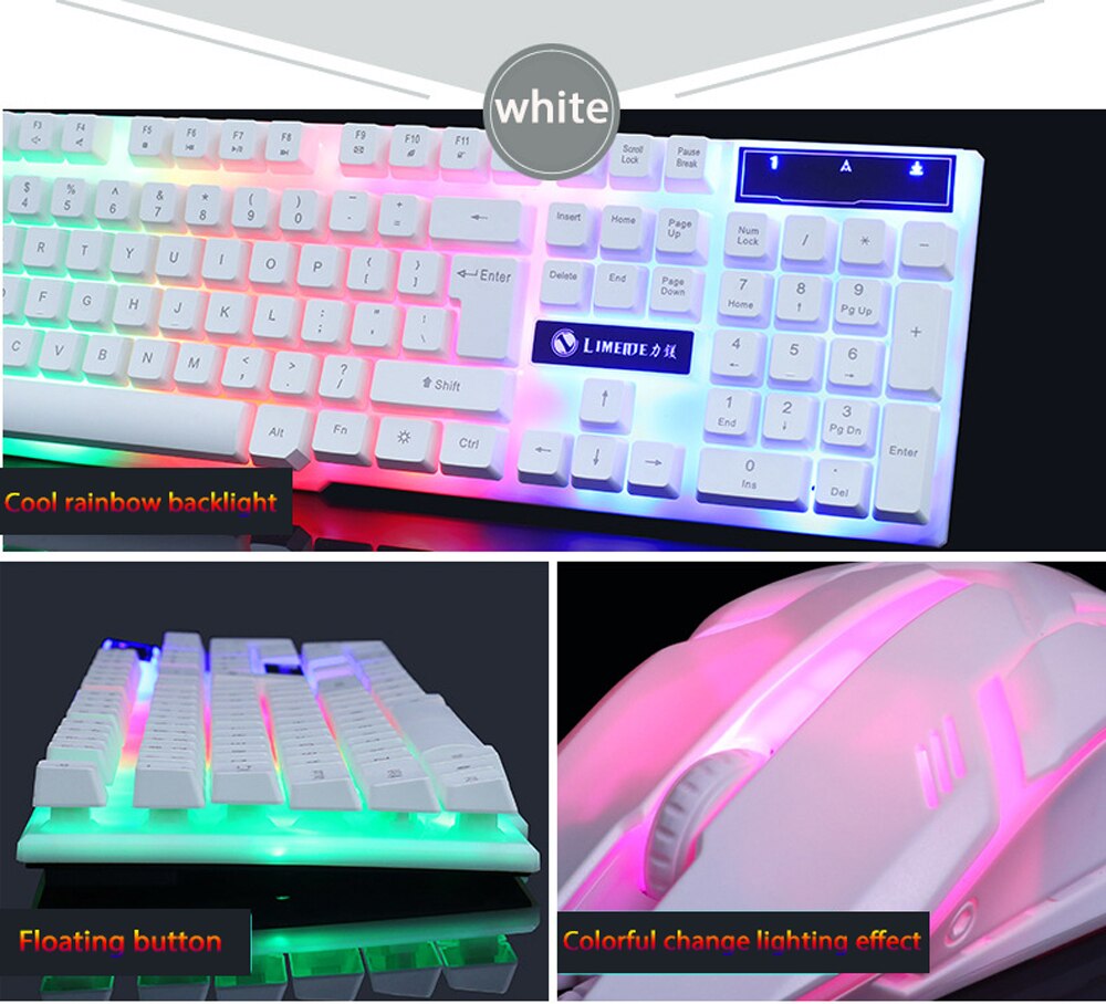Gaming Keyboard LED light USB wired 104 Keys Black/White Keyboard and Optical Mouse Combo for Windows android IOS for gamer