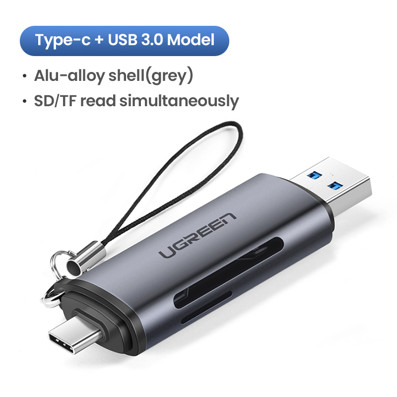Ugreen-lector de tarjetas USB 3,0 tipo C a SD, Micro SD, TF, accesorios para PC y portátil, adaptador de tarjeta SD de memoria inteligente: 2 in 1 Alloy alloy