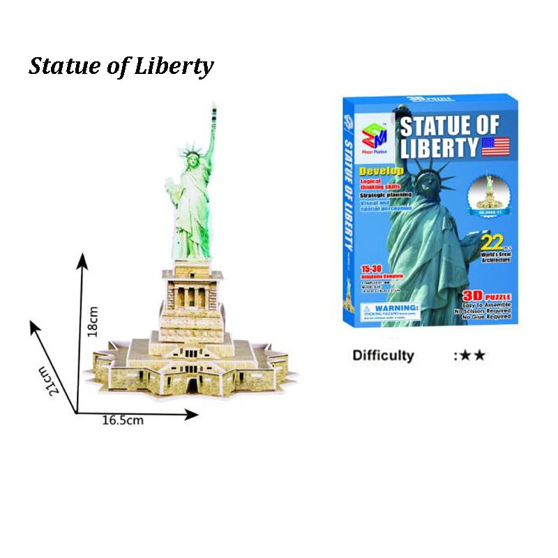 3D Three-dimensional Famous Building Model Toys Puzzles Kids DIY World Famous Tower Bridge House Jigsaw Educational Toy ZXH: Statue of Liberty