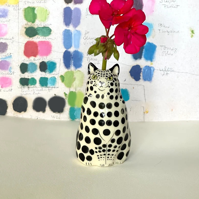 Leuke Kat Vaas Kamer Decoratie Thuis Bloempot Tafel Decoratieve Vazen Boekenplank Ornamenten Hars Ambachten Polka Dot Kat Vaas: Rood