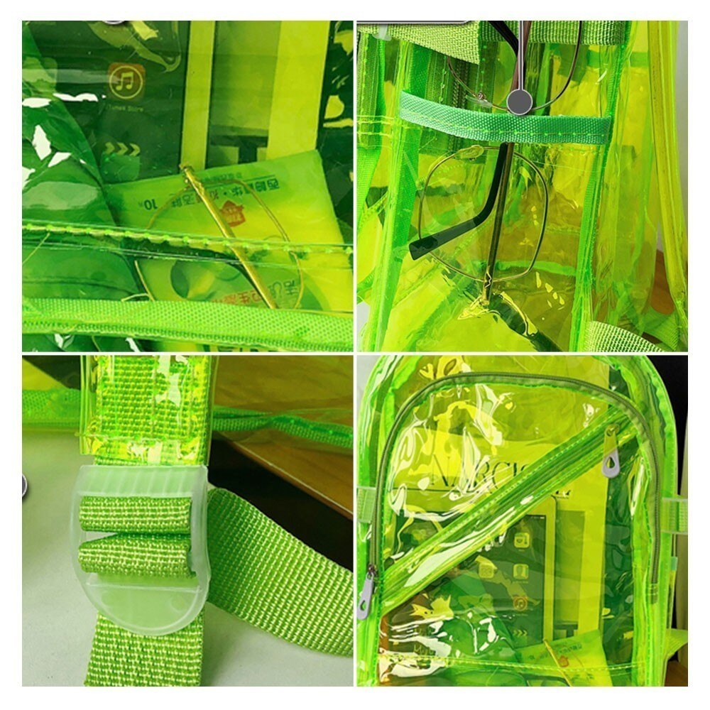 TTOU sac à dos étanche Transparent en plastique Transparent pour les adolescentes PVC sacs d'école épaules sac bonbons couleur fermeture éclair sac à dos