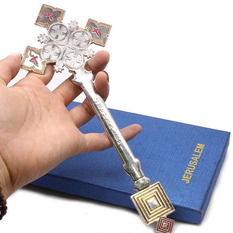 Vintage etiopisk ortodokse velsignelse kors til far hånd lavet i hellig land fra legering byzantinske en forgyldt
