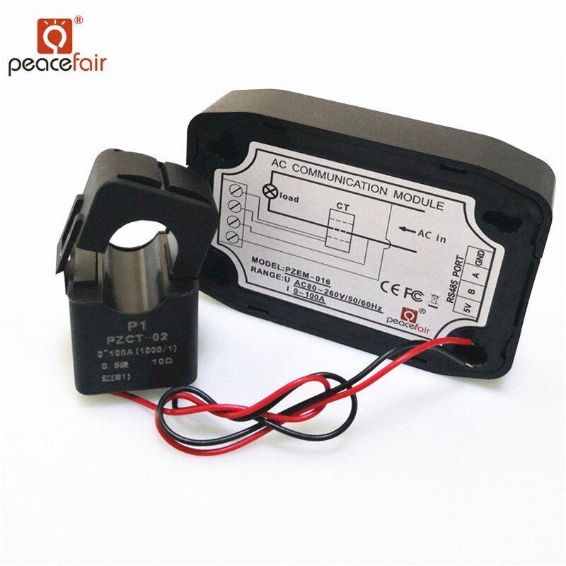 Peacefair Newest AC Volt Amp Power Factory Meter 220V 100A RS485 Modbus Kwh Power Monitor for Homekit PZEM-016 With Split CT