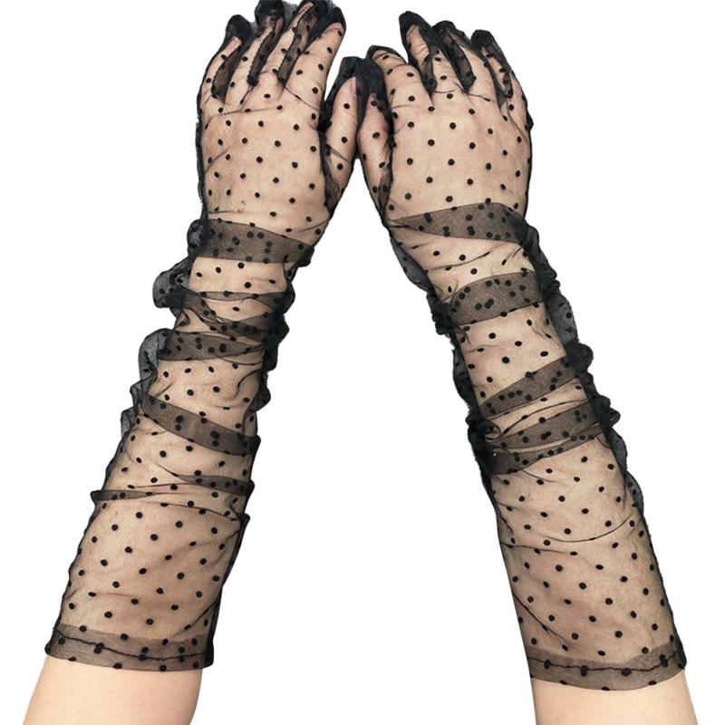 Guanti da donna in pizzo macchiare Tulle elasticizzati eleganti corti sottili a maglie sottili scaldamuscoli per ragazze da festa di nozze: 10