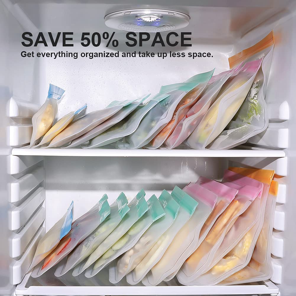 BEEMAN 12pcs Silicone Zip Bag PEVA Silicone Food Storage Containers Leakproof Reusable Shut Bag Fresh Bag Food Storage Bag